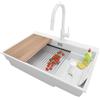 PRIMAGRAN Lavandino da Cucina Bianco 78x53cm, Lavello in Granito a 1 vasca + Rubinetto 40x20cm + Set di accessori, Lavabo da Cucina Incasso al Mobile 80cm - Oslo Max Step S106