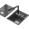 Btsunotr Lavello da cucina nero a vasca singola salvaspazio invisibile per bar, lavello RV per camper a vasca singola con coperchio, piccolo lavello da incasso con sifone, rubinetto multifunzione in acciaio