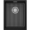 PRIMAGRAN Lavello sottotop Nero 36x47cm, Lavandino in Granito a 1 vasca + Set di accessori, Lavabo da Cucina al Mobile 40cm - Prague Level S053