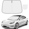 YOYGAG Tesla - Parasole per parabrezza modello 3 Model Y, pieghevole ad alta densità 300T, con borsa organizer, accessori modello 3 modello Y, per finestrino anteriore (nero, motivo: Tesla)