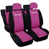 Lupex Shop Copri-sedili Auto Compatibili Panda Seconda Serie (mod.169) Versione Intera Fucsia Nero Set Copri-Sedile Anteriori e Posteriori Logo Ricamato Airbag Compatibile Accessori Auto