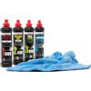 detailmate set lucidatura auto auto - Menzerna Car Polish Composto per abrasivo forte HC1000 + abrasivo medio 2400 + polish finitura finale SF3000 + Carnauba wax liquida - 250 ml + Panno microfibra