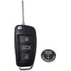 TEKLIGHT Cover Chiave + Batteria "OMAGGIO" CR2032 di Ricambio per Telecomando Audi A1 A3 A4 A6 A8 TT Q5 Q7 R8 S3 S4 S6 RS4 RS6, Guscio con Lama a 3 Tasti + Logo non originale Lama HU66
