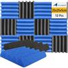 Arrowzoom 12 Pannelli Fonoassorbenti Wedge 25 x 25 x 5 cm, Pannelli in Schiuma Acustica ad Alta Densità per Riduzione dell'Eco, Studio, Gaming, Home Office, Blu & Nero
