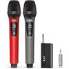 FanFun Microfoni wireless, microfono dinamico portatile wireless dual UHF con ricevitore spina da 1/4 pollici, (gamma 150 piedi), connessione automatica, microfoni karaoke ricaricabili in metallo