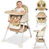 Kidsgigglz Seggiolone pieghevole 4in1, Reclinabile e regolabile in altezza, con vassoio estraibile e rotelle, Seggiolone regolabile con cintura a 5 punti, Beige