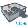 LIFEZEAL Parco Giochi per Neonati, Box Bambini Giardino in Tessuto Oxford, 2 Porte con Cerniera, Centro di attività per bambini con 50 Palline, Ventose Antiscivole (180x200x68cm, grigio scuro)