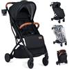 COSTWAY Passeggino Leggero per Neonati con Tettuccio, Schienale e Poggiapiedi Reclinabili, Passeggino Pieghevole con Portabicchieri, Cestello Portaoggetti, per Bambini 0-3 Anni (Nero)