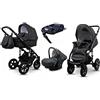 BabyLux® Bambini Passeggino Completo Set 4 in 1 - Sky Lark - incl. Navicella, Canna, Seggiolino Auto, ISOFIX Base - Carrozzina Neonati Sistema Combinato - con Borsa fasciatoio ecc.