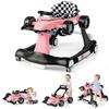 GYMAX Girello per Bambini 4 in 1 a Spinta, Girello Primi Passi Pieghevole con Altezza e Velocità Regolabile, con Luci e Suoni per Bambini 6-18 Mesi, Portata 12 kg, 73 x 64 x 55,5 cm (rosa)