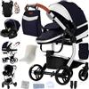 Doraystar Pelle PU Passeggino 3 in 1, Passeggino Trio con Due Modalità di Spinta Reversibile, Passeggino Neonati con Design Pieghevole in Un Clic, Trio Neonato Grande Nacelle Comoda (L518 Silver Blue)