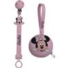 BABY J ART NOVITÁ Fettuccia IN SILICONE, Catenella portaciuccio personalizzata con nome FLAT BABYJART, lavabile, sicura per il bambino, compatibile con ciuccio MAM e CHICCO! (Minnie Rosa Pastello)