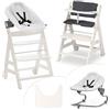 hauck Seggiolone Beta+ Newborn Set Premium da 0 Mesi - Seggiolone Legno Evolutivo, con Sdraietta Neonati (Dondolo Neonati), Cuscino Seduta, Vassoio - (Sdraietta: Grigio chiaro, Bianco)