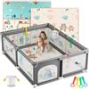 JUPPLIES Box Bambini 120×120 cm - Recinto Gioco per Neonato 6-24 Mesi, Rete Traspirante 360°, Struttura Antiscivolo e Robusta, Facile da Montare (Grigio XL con fantasia + tappeto)