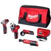 Milwaukee 2498-25 M12 12-Volt Lithium-Ion Cordless Combo Kit (5-Tool) with (2) 1.5Ah Batteries, Charger and Tool Bag