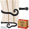 RTZEN Piccoli supporti per tende da parete, ganci per tende in ferro battuto, colore nero, 2 pezzi