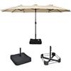 KOMFOTTEU Ombrellone da Giardino Doppio 264x451cm, Ombrellone Rettangolare Anti UV con Manovella e Base, Parasole da Esterno Pieghevole per Balcone, Patio, Piscina, Terrazza, Bar, Cortile (Beige)