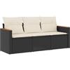 vidaXL Set Divani da Giardino 3 pz con Cuscini in Polyrattan Nero