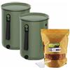 Moutta | Set di 2 secchi Bokashi Organko 2 Oliva (9,6L) | Compostiera organica con compattatore + 1 kg di attivatore di fermentazione EM-1