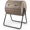 COSTWAY Compostiera da Giardino, Contenitore per Compostaggio 142 L con Doppia Camera, 2 Porte Bloccabili, Compostatore a Rotazione a 360° per Rifiuti da Giardino, Cucina, Cortile e Fattoria (Marrone)