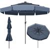 COSTWAY Ombrellone da Giardino 300 cm, 32 Luci Led Solari, con Regolazione Inclinazione, Manovella e 8 Stecche, Anti-UV, Tettuccio Ventilato a 3 Livelli (Blu, 32 Luci)