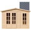 TIMBELA Casetta da giardino 6m2-332x222xA232 cm - Casetta in legno da giardino - Capanno in legno - Studio giardino - con tegole bituminose grigio - TIMBELA M334FB+H334FBGREY