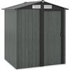 Outsunny Casetta da Giardino 1.7m² in Acciaio Zincato con kit Fondazione, Capanno da Giardino Porta Attrezzi con Tetto Inclinato, 4 Prese d'Aria, Porta Scorrevole, 152x132x188 cm, Grigio Effetto Legno