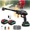 Dibaful Rondella ad alta pressione a batteria 100 Bar 270 L/H | Pistola portatile per auto con 2 batterie da 3000 mAh | Pistola per lavaggio portatile 6 in 1 ugello regolabile 5 m tubo per terrazza