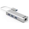 Hamlet XHUB330LAN perno e concentratore USB 3.0 (3.1 Gen 1) Type-A 5000 Mbit/s Argento
