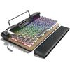 7KEYS Tastiera meccanica da gioco con macchina da scrivere retrò, tastiera per computer in stile vintage con tasti rotondi, Bluetooth 5.0 wireless e cablato/2,4 G, retroilluminazione RGB, compatibile