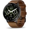 Garmin Venu 4, 45mm, Advanced Health and Fitness GPS Smartwatch, display luminoso e colorato, torcia integrata, 12 giorni di autonomia, ardesia con cinturino in silicone nero/cinturino in pelle