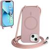 FMPCUON FNPCUON Cover Magnetica Silicone per iPhone 13 con Cordino,Compatibile con MagSafe,Custodia con Laccio Collana Tracolla Collo Sottile TPU Antiurto Protettiva Case con Corda.Rosa