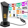 QGClearSO 2025 Antenna TV Interna,Antenna TV Interna Amplificata Potente Ricezione 360° fino a 450 km con Base Magnetica,Supporto HD/4K/1080,DVB-T2/DVB-T2,installazione molto semplice-Cavo coassiale da 3 metri