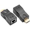 Di Tutto Per Tutti® Kit 2 Adattatore Convertitore Ethernet di Rete da HDMI Maschio a RJ45 femmina | Extender HDMI Trasmissione 1080p Tramite CAT5e CAT6, Per Supportare HDTV PS4 STB 4K 2K
