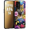 CUSTOMIZZA - Custodia cover nera morbida in tpu compatibile per Oppo A94 5G astratti donna flower fantasia leopardo ghepardo animali colorati