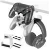 GEEKRIA Supporto 3 in 1 per PC gaming con cuffie & controller, supporto per cuffie sotto scrivania con rotazione 360° regolabile, compatibile con Bose, Sony, AKG, JBL, Sennheiser, B&O (Bianco)