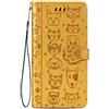 Fertuo Cover Redmi Note 9, Custodia Portafoglio a Libro in Pelle Flip Cover con Porta Carte, Chiusura Magnetica [Disegni di Gatto Cane] Case Antiurto per Xiaomi Redmi Note 9, Giallo