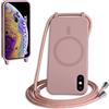 FMPCUON FNPCUON Cover Magnetica Silicone per iPhone XS Max con Cordino,Compatibile con MagSafe,Custodia con Laccio Collana Tracolla Collo Sottile TPU Antiurto Protettiva Case con Corda.Rosa