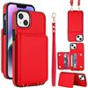 Generic Custodia a portafoglio in pelle PU per iPhone 15, 4 scomparti per carte di credito e 2 slot per contanti, blocco RFID, cinturino staccabile, custodia antigraffio e antiurto (rosso)