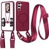 xinyunew Cover Compatibile con Samsung Galaxy A05S,Cover Magnetica[Compatibile con Magnetica],Bumper con Laccio,Regolabile Lanyard TPU Corda Silicone Case-Rosso
