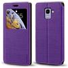 Shantime Custodia Flip in Pelle con Finestra Compatibile con Samsung Galaxy J6 2018, Display Visibile, Chiusura Magnetica Invisibile e Slot Carta(Viola)