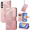 JIUNINE Cover per Samsung Galaxy A35 5G, Custodia Interno TPU Antiurto Portafoglio con Disegni di Farfalla [Carta Fessura] [Supporto Stand] Cover Libro in PU Pelle per Samsung A35 5G, Oro rosa