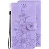 VQWQ Custodia per Oppo A92S, Flip Cover a Portafoglio in Pelle PU Fiore Rilievo Slot per Schede Libro Cavalletto Supporto Case Wallet Cordino Chiusura Magnetica per Maschio Donna -[BHH]-Purple