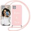 Yoedge Cover con Cordino per Samsung Galaxy A22 5G Personalizzata 6,6, Custodia con Laccio Collana Custodie Personalizzabile con Foto Testi Immagine Personalizzate Rosa Custom per Samsung A22 5G Case