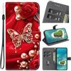 BLOTECH Custodia per Redmi A5 4G Cellulare Case Elegante Case Stampa PU Leather Cavalletto, Portabiglietti,Chiusura Magnetica,Custodia Glitter Red Butterfly Pattern per Redmi A5 4G