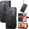 JIUNINE Cover per Samsung Galaxy A14, Custodia Interno TPU Antiurto Portafoglio con Disegni di Farfalla [Carta Fessura] [Supporto Stand] Cover Libro in PU Pelle per Samsung A14, Nero