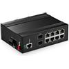 Binardat Switch a 10 porte Gigabit L2+ gestito PoE Industrial DIN-Rail Switch, 8 porte Gigabit PoE, 2 Gigabit SFP, IEEE802.3AF/at, Vlan|Route|Ring|ACL|Qos Web/Console gestito