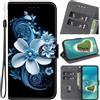 YKTO Cover per Samsung Galaxy A21s, Custodia Magnetica Portafoglio Flip [Antiurto] [Cavalletto] [Carta Fessura] in PU Pelle - Effetto 3D Blu Quadro di fiori bianchi