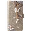 BLOTECH Custodia telefono a farfalla per Huawei P30 Lite Glitter, scintillio Oro, bling fatto a mano, design a farfalla 3D con diamanti scintillanti, custodia a portafoglio per notebook flip Case
