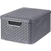 Curver - Cestino con Coperchio Stile Rattan Medio